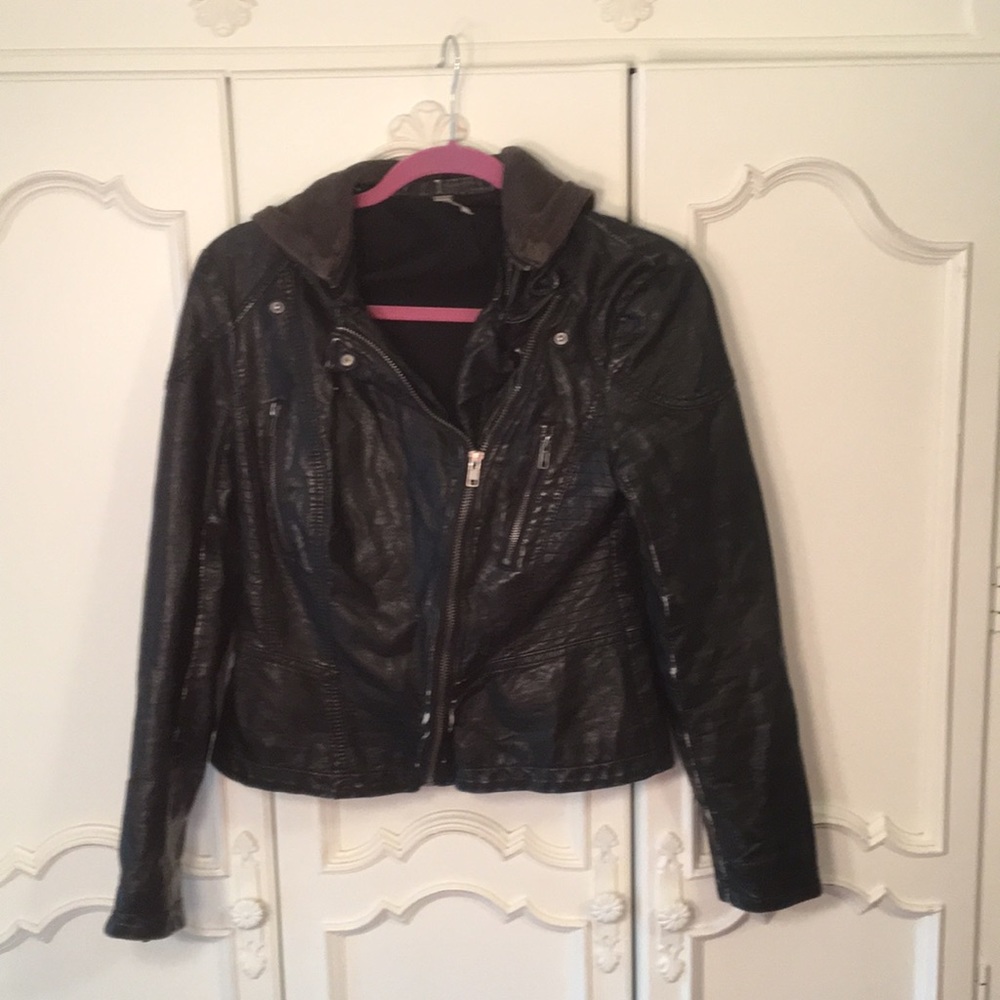 Free People Hooded Leather Jacket